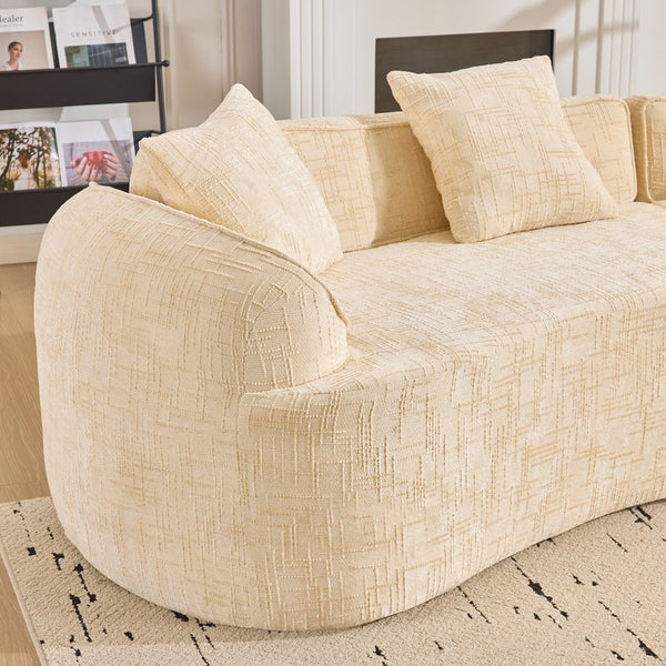 English Elm Beige Curved Compressed Sofa — Nordic Minimalist Foam & Spring Design, Soft Upholstery, Easy Setup W3612S00012