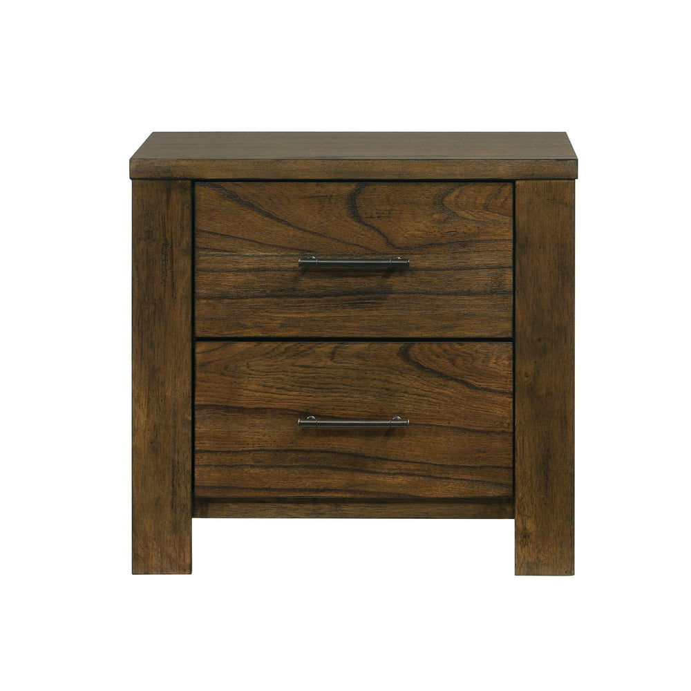English Elm 1pc Sullivan Oak Finish Nightstand with 2 Drawers Rustic Wire-Brushed Mindy Veneer Bedroom Accent B011P207856
