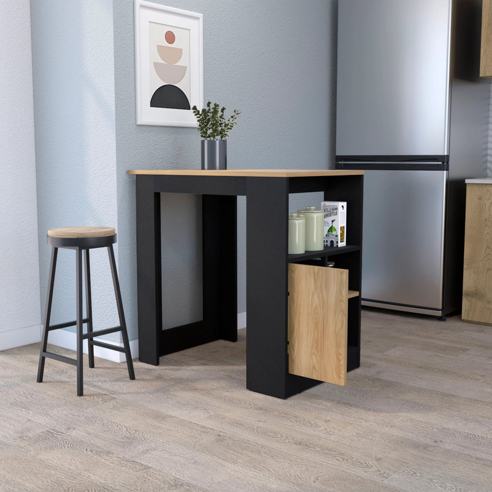 English Elm Wenge Compact Kitchen Island with Door & Open Storage, Melamine Finish, Prep Station for Small Spaces B062P227648