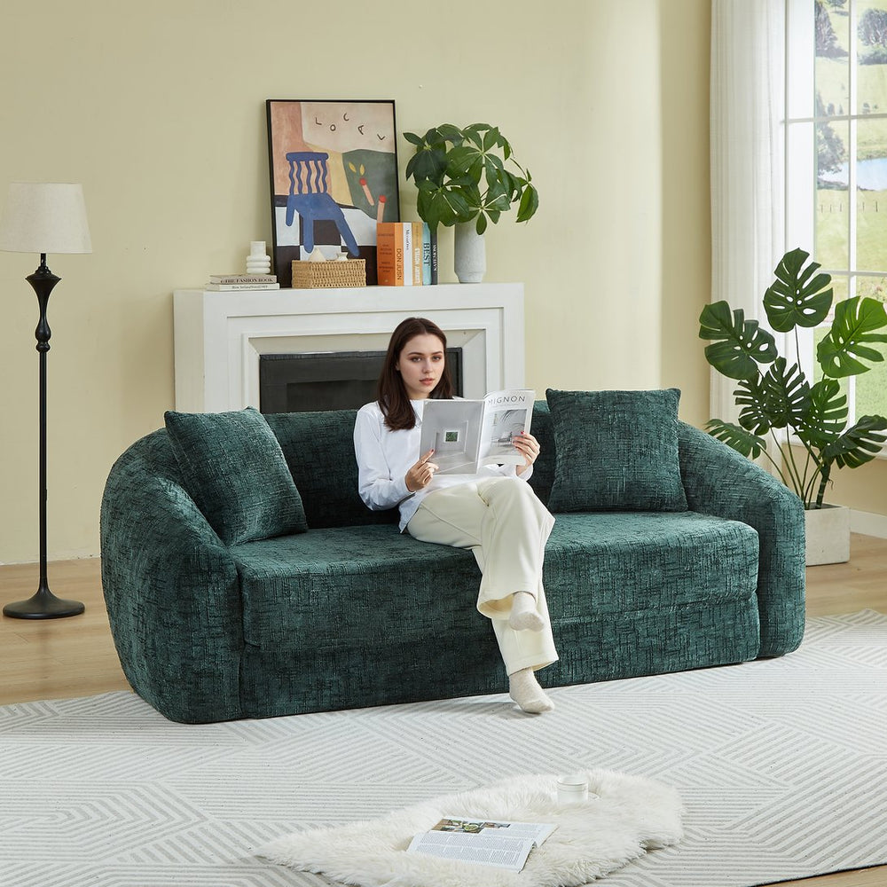 English Elm 87-inch Curved Chenille Convertible Sofa Sleeper with Pull-out Base for Apartment Living W3505P465317