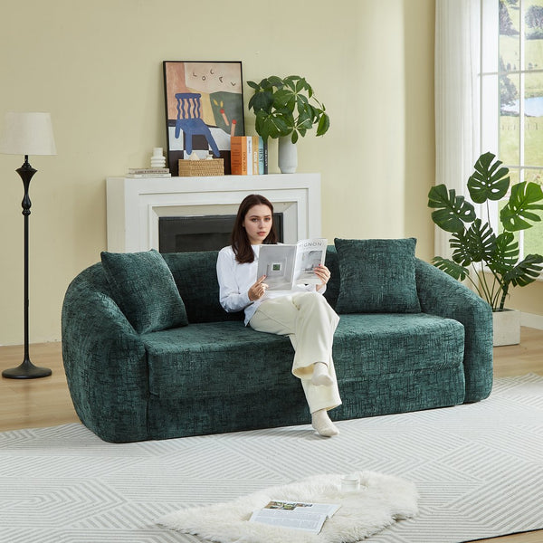 English Elm 87-inch Curved Chenille Convertible Sofa Sleeper with Pull-out Base for Apartment Living W3505P465317