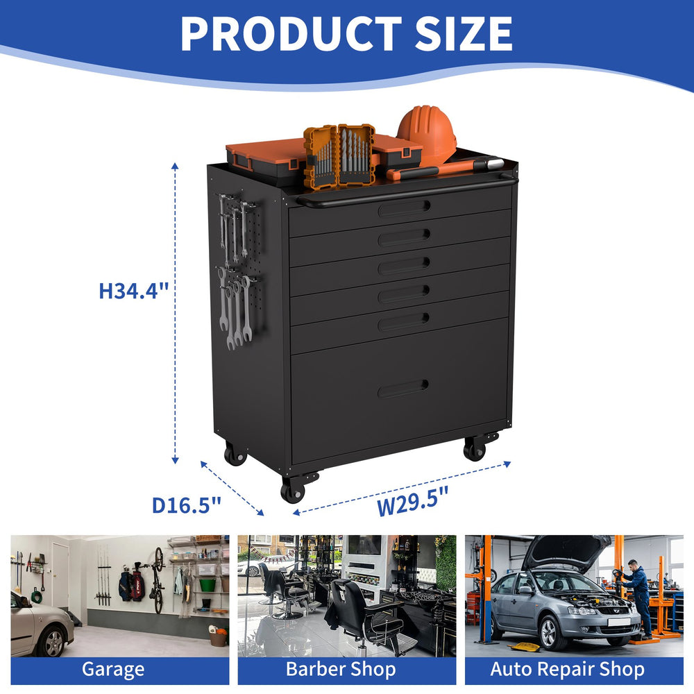 English Elm 34.3" Rolling Steel Tool Cabinet with 3 Drawers Lockable Doors and Pegboard Side Panels T2398P442673