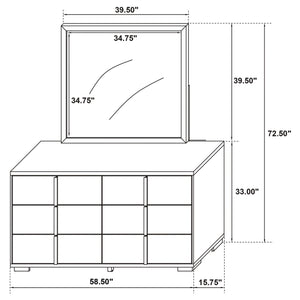 English Elm James White Glam Dresser with Mirror Gold Hardware Six Drawers Bedroom Vanity Set B062S01756