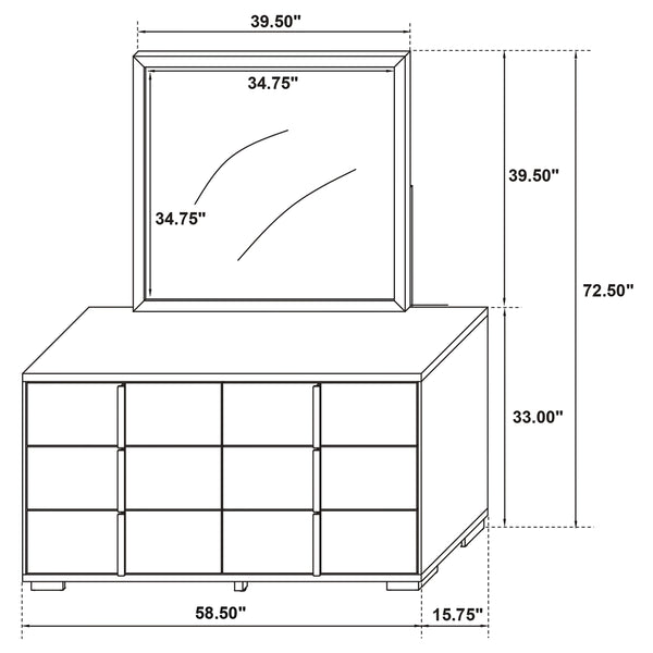 English Elm James White Glam Dresser with Mirror Gold Hardware Six Drawers Bedroom Vanity Set B062S01756