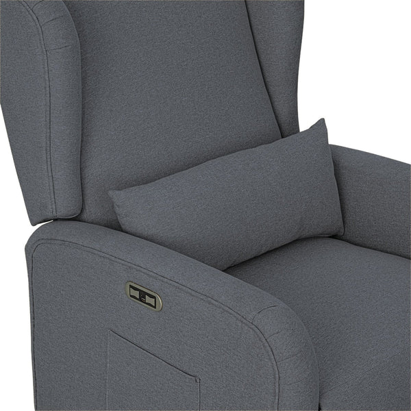 JLA Home Madison Park - Power Candace Recliner offers 3-in-1 power recline, 270° swivel & glider, USB/USB‑C charging, lumbar support, spill-resistant upholstery, side pocket, sturdy wood frame, tool-free setup for living rooms, nurseries, home offices Grey MP103-1285