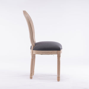 English Elm Dining Chairs Set of 2 Grey French Country Rattan Upholstered Round Back Solid Wood Legs, Cozy Classic Elegance for Dining Room, Kitchen, Living (Grey) W3426P397368