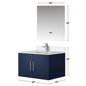 English Elm Navy Bath Vanity 30"W x 22"D with White Quartz Top, Chrome Faucet & 30" LED Mirror, Durable Finish B2731S01306