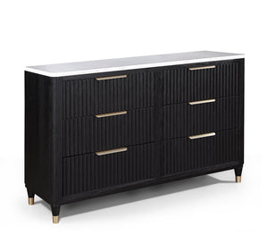 English Elm 1pc Contemporary 5-Drawer Tall Chest with Metal Knobs, Sleek Modern Finish for Stylish Bedroom Storage Black White 66 L x 21.3 W x 39 H B011P240211