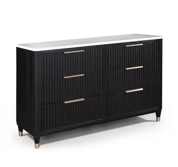English Elm 1pc Contemporary 5-Drawer Tall Chest with Metal Knobs, Sleek Modern Finish for Stylish Bedroom Storage Black White 66 L x 21.3 W x 39 H B011P240211