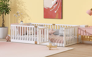 English Elm Twin House Frame Floor Bed Rubberwood with Roof Canopy and Safety Rails for Kids White W504P429538