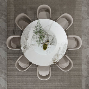 English Elm 59" Round 9-Piece Dining Set - Elegant Faux Marble Table With Rotating Tray & 8 Luxe Pu Leather Chairs W2700S00037