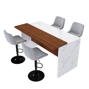 English Elm 63" Modern Kitchen Island Set With 4 Gray Bar Stools - Stylish Marble Finish, Led Light & Versatile Design W2699S00072