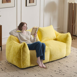 English Elm Giant Ultra Soft Fluffy Loveseat Bean Bag Sofa for Adults, Oversized Shredded Foam Couch with Pillows Yellow W3723P353896