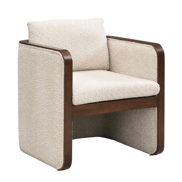 English Elm 25.25" Boucle Upholstered Accent Dining Chairs Mid-century Rubberwood Frame Set of 2 Almond,Walnut N771P392217V