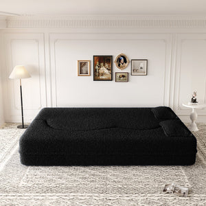 English Elm Modern Full Size Folding Sofa Bed with Teddy Fabric, 15" Foam Sleeper, Removable Covers & 2 Pillows for Guests Black W1885P308288