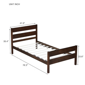 English Elm Twin Minimalist Rubberwood Bed with Headboard & Footboard, Space-Saving Underbed Storage, Durable Slatted Frame Espresso W504P262994