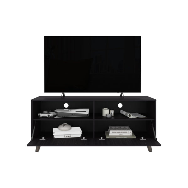 English Elm Patrick TV Stand for TVs up to 65” – Modern Black Entertainment Center with 2 Doors, Open Shelf, MDF Durable Finish B200P335350