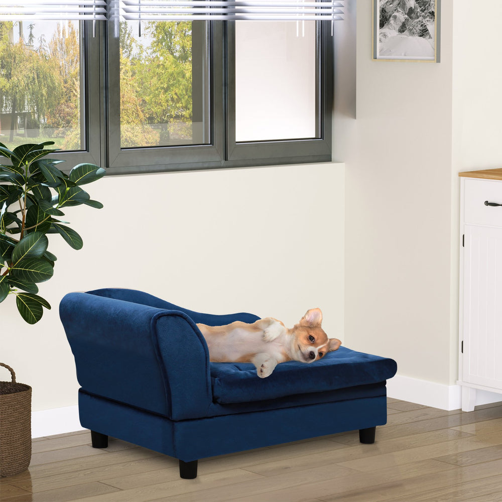 English Elm PawHut Modern Small Dog Sofa Bed with 3" Plush Foam & 23L Hidden Storage, Cozy Blue Design W2225P200770