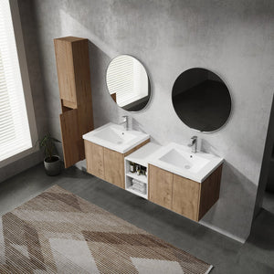 English Elm 60" Wall-Mounted Bathroom Vanity Set With Soft Close Doors, Resin Sinks & Organized Side Cabinets W999S00231