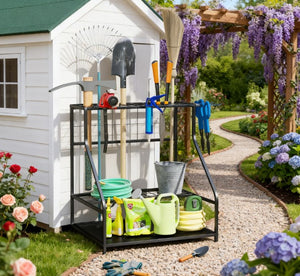 English Elm Multi-purpose Metal Garden Tool Rack Three Tier Corner Storage for Shed or Garage T3971P425435