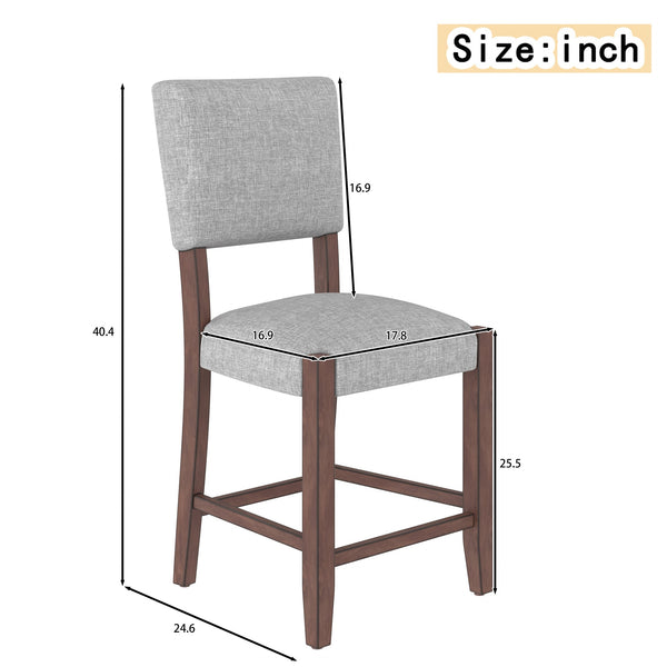 English Elm Mid Retro Counter Stools Set of 4 — Linen Upholstered Backed Bar Chairs with Solid Wood Legs, Durable 250lb Capacity Grey N752P269653E