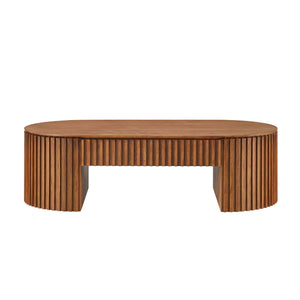 English Elm 51.18'' Oval Mdf Coffee Table with Hidden Drawer Mid-century Pedestal Base Brown W876P370284