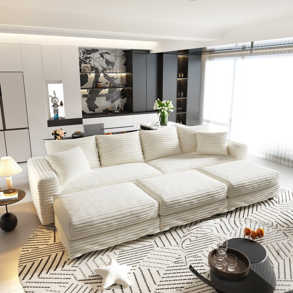 English Elm 102.4" Plush Corduroy 4-Seat Sofa - Cozy, Versatile Cloud Couch With Modular Ottomans For Relaxation W1885S00112