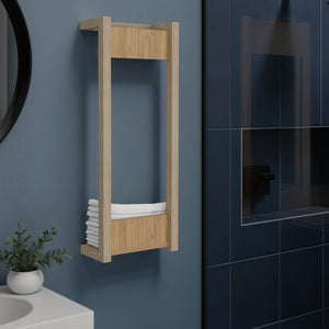 English Elm Arlington Wall Towel Rack with Shelf & Bar, Natural Oak Finish — Space-Saving, Sturdy Storage for Baths B200P362034