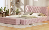 English Elm 2-Pieces Bedroom Sets Queen Size Upholstered Bed With Rectangular Upholstered Ottoman For Bedroom,Pink