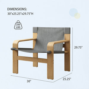 English Elm Detachable Oak Accent Chair with Solid Wood Frame, Wide Armrest, Removable Washable Linen Cover DARK GREY W2336P251806