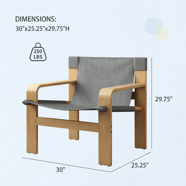 English Elm Detachable Oak Accent Chair with Solid Wood Frame, Wide Armrest, Removable Washable Linen Cover DARK GREY W2336P251806