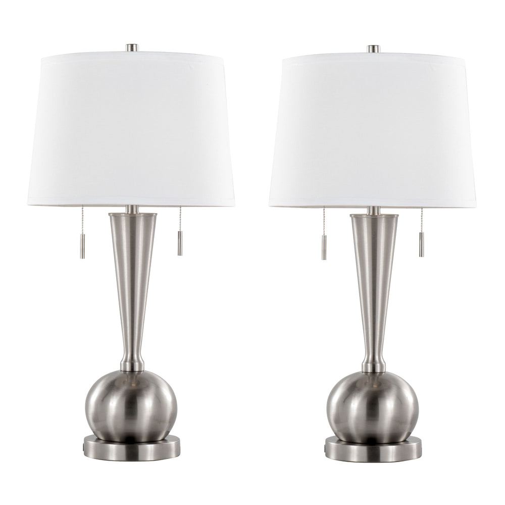 English Elm Jules Brushed Nickel Orb Base Table Lamp Set with Linen Shade and Usb Charging Port B202P224212