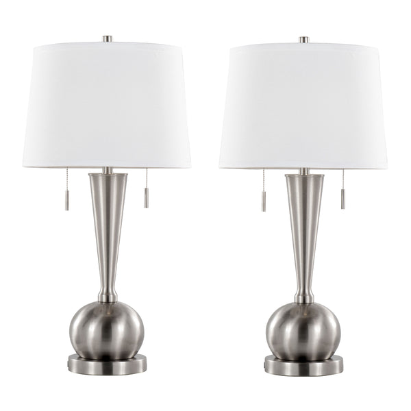 English Elm Jules Brushed Nickel Orb Base Table Lamp Set with Linen Shade and Usb Charging Port B202P224212