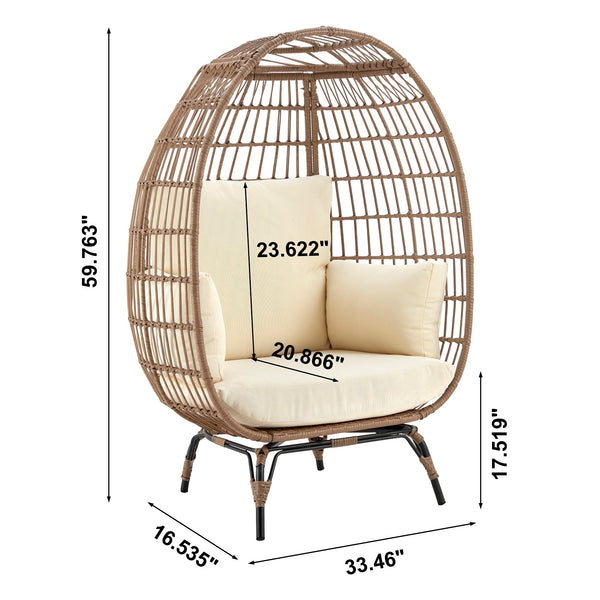 English Elm Spezia Freestanding Egg Chair with Removable Waterproof Cushions, Steel Rattan Frame for Indoors Outdoors Tan B365P397662