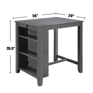 English Elm 36"W Compact Counter Height Dining Table with USB Charging and Built-In Shelves for Small Spaces Gray B016P392707