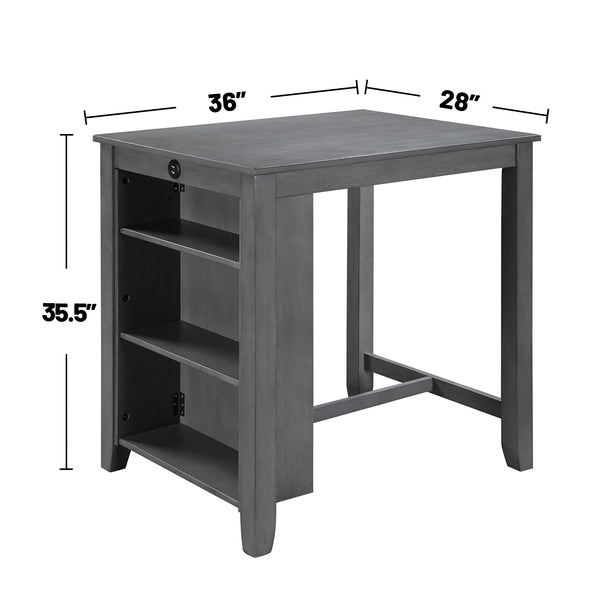 English Elm 36"W Compact Counter Height Dining Table with USB Charging and Built-In Shelves for Small Spaces Gray B016P392707