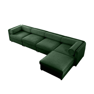 English Elm Modular 4-Seat L-Shaped Sofa With Storage, Ergonomic Comfort, And Stylish Green Chenille Upholstery W714S01064