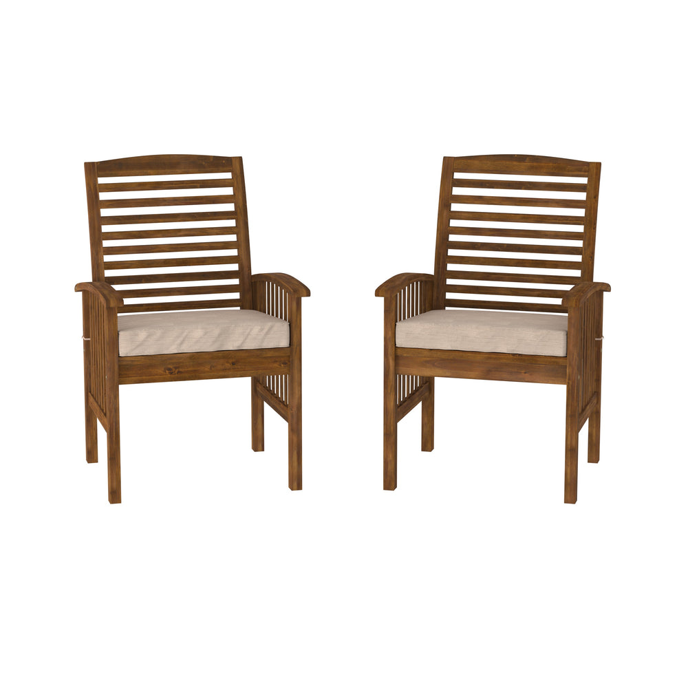 English Elm Walker Edison - Modern Acacia 2-Piece Slat-Back Patio Chair Set with Weather-Resistant Cushions, Dark Brown Finish B185P169383