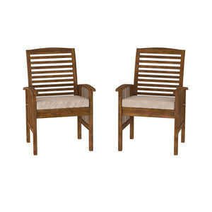 English Elm Walker Edison - Modern Acacia 2-Piece Slat-Back Patio Chair Set with Weather-Resistant Cushions, Dark Brown Finish B185P169383
