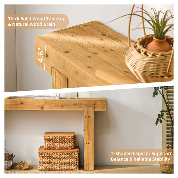English Elm 63" Solid Wood Console Table Natural Rustic Farmhouse Sofa Table 63-inch Narrow Entryway Shelf W3306P318704