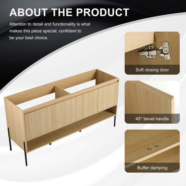 English Elm 60" Freestanding Bathroom Vanity Cabinet Only, 4 Soft-Close Doors, KD Packing, Durable 67.7x23x7.9 W1972P199464