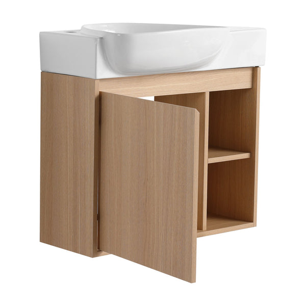 English Elm 26'' Wall-Mounted Bathroom Vanity with Glossy White Ceramic Sink, Soft-Close Door & Waterproof Finish Oak W999P310771