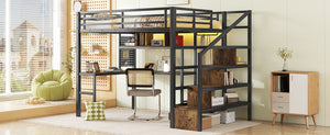 English Elm Full Size Loft Bed With Desk, Wardrobe & Led Light – Space-Saving Metal Design For Kids' Rooms! W2593S00019