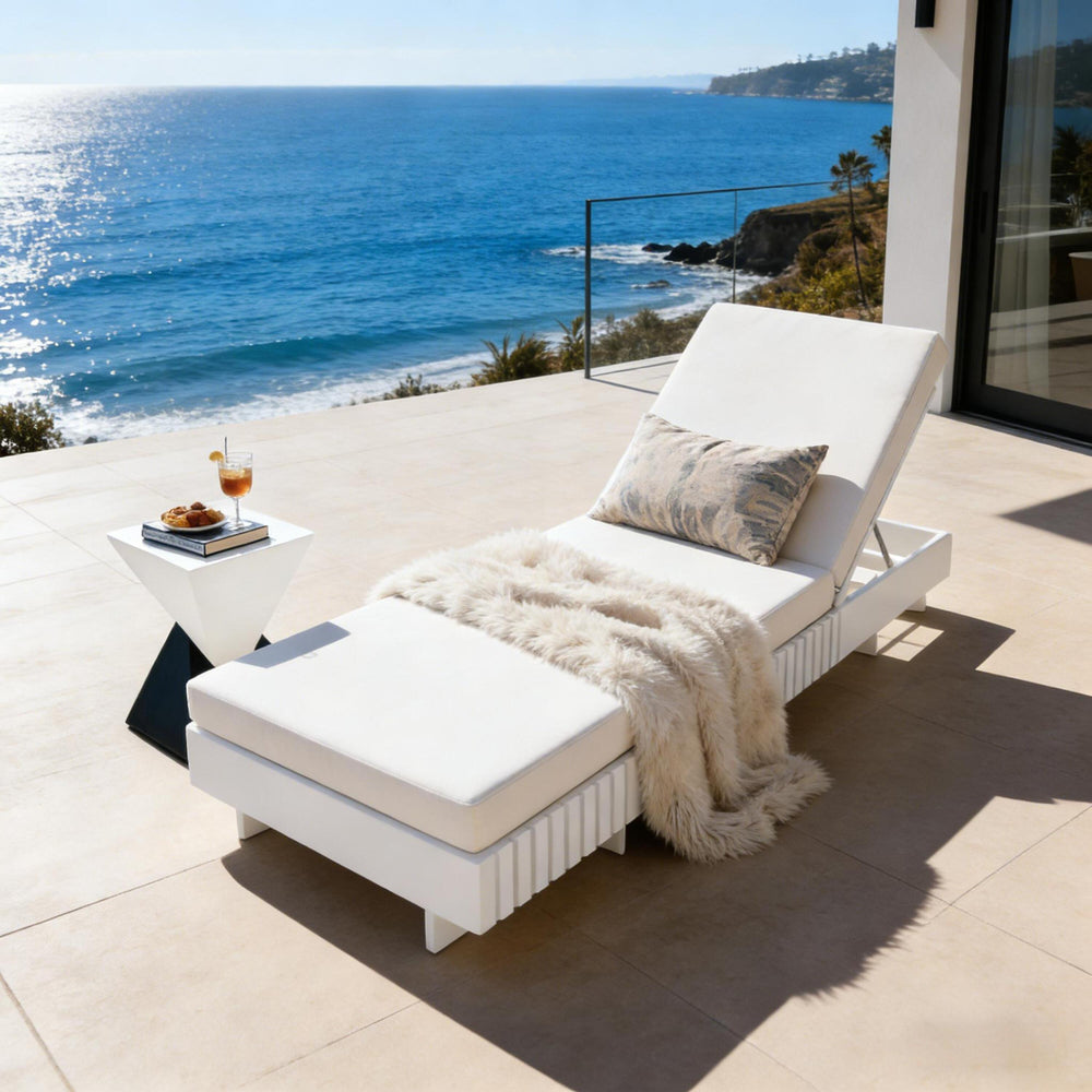 English Elm Modern Acacia Wood Outdoor Chaise Lounge Slatted Reclining Poolside Sun Chair Cream,White N770P281696W_N770P208317C