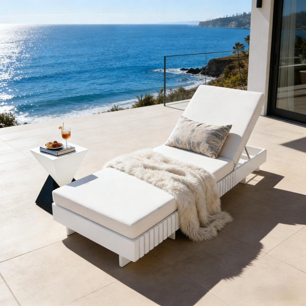 English Elm Modern Acacia Wood Outdoor Chaise Lounge Slatted Reclining Poolside Sun Chair Cream,White N770P281696W_N770P208317C
