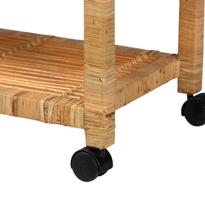 English Elm Modern Rattan Woven Kitchen Cart with Three Open Shelves and Rolling Caster Base B2750P467695