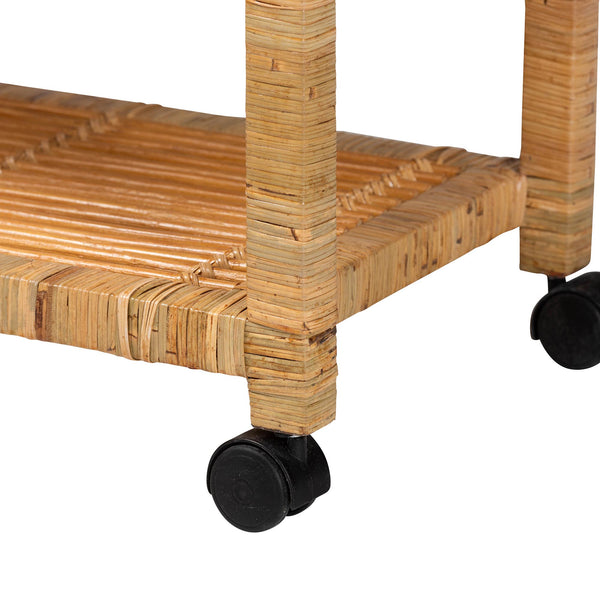 English Elm Modern Rattan Woven Kitchen Cart with Three Open Shelves and Rolling Caster Base B2750P467695