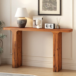 English Elm U_style Farmhouse Console Table Acacia Veneer Top Solid Wood Legs Entryway Foyer N711P207657A