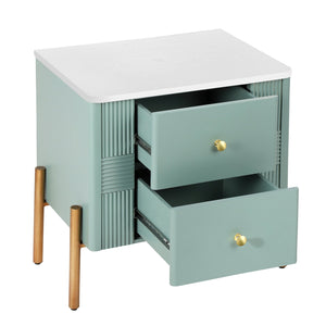 English Elm Christopher Knight Home® - Modern Fluted Nightstand with Two Drawers and Gold Legs, Sleek Textured Bedside Table for Stylish Storage and Easy Cleaning Green 23 L x 18 W x 18 H N761P285710F
