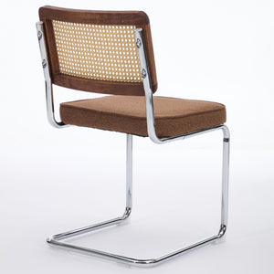 English Elm Mid Century Modern Dining Chairs Set Of 2 - Comfortable Linen Accent With Natural Cane & Chrome Base W1143P342097